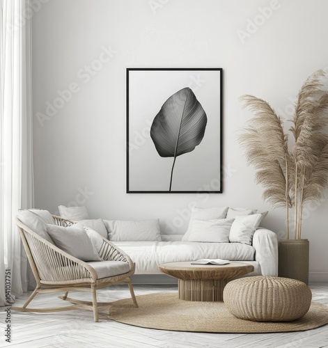 Mock-up poster in Scandinavian style living room background, 3d render, Generative AI