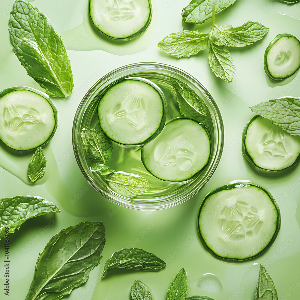 Obraz premium Fresh Cucumber Juice with Mint and Slices