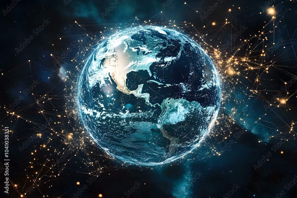 Naklejka premium Stunning Visualization of a Digital World Map with Interactive Data