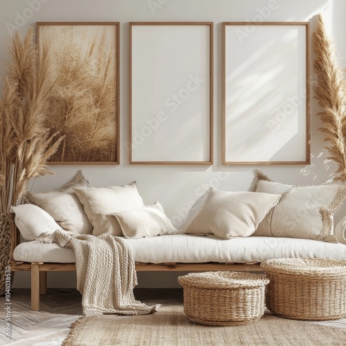 Mock up poster frame in kitchen interior background, Scandinavian style, 3d render, Generative AI