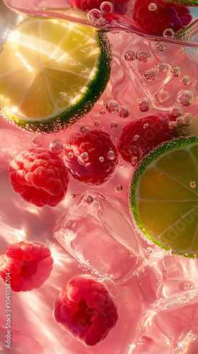 Fresh Raspberry Limeade with Whole Raspberries and Ice