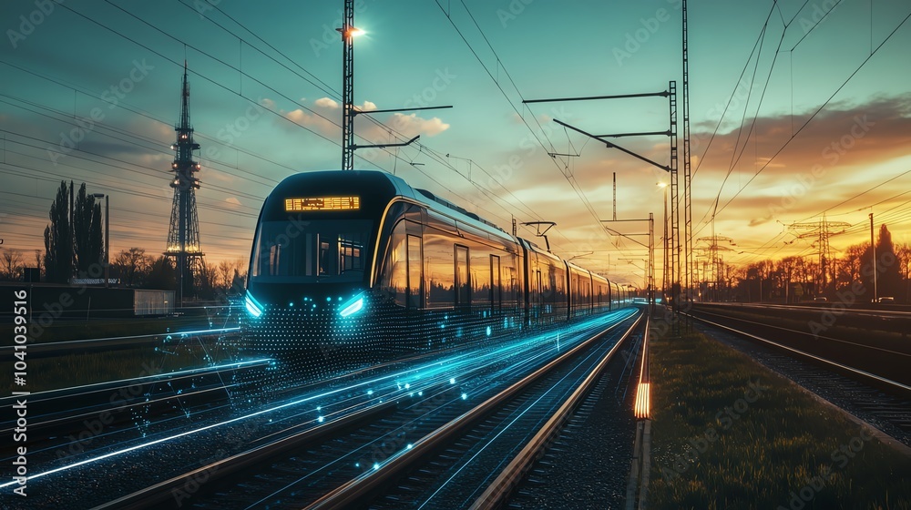 AI-powered transportation networks with electric buses and trains, fully integrated into a renewable energy infrastructure. AI-powered transportation networks with electric buses and trains, fully integrated into a renewable energy infrastructure.