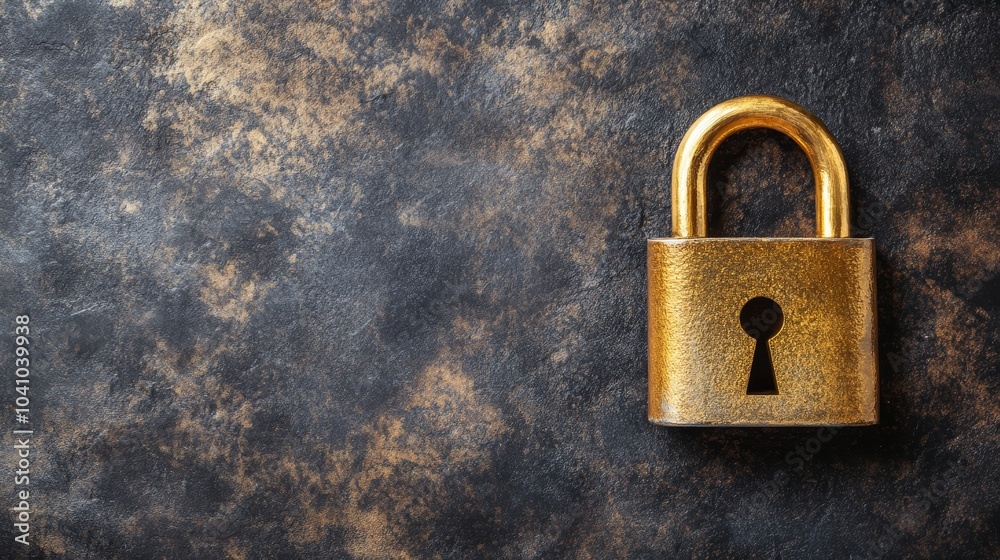 Fototapeta premium Golden padlock on black background, symbol of security, privacy, and data protection
