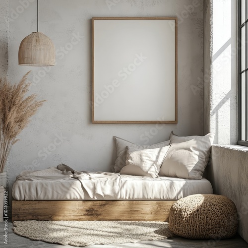Mock up poster in luxury modern living room interior, dark green brown wall, modern sofa and plants, 3d render, Generative AI
