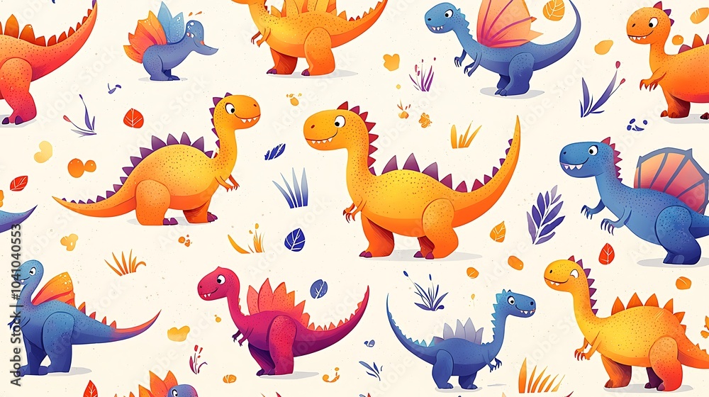 Cute Cartoon Dinosaur Seamless Pattern Illustration Cute Cartoon Dinosaur Seamless Pattern Illustration
