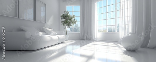 Modern home interior background, 3d render, Generative AI