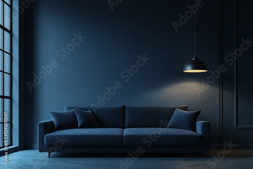 Modern dark home interior background, living room loft, 3d render, Generative AI