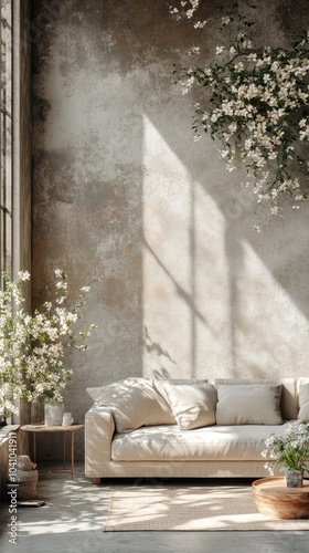 Living room in home interior, wall mockup, 3d render, Generative AI