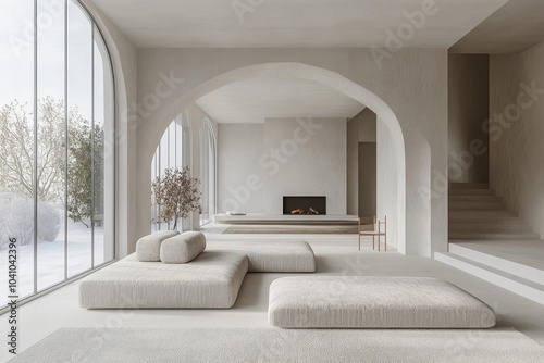 Minimalist modern living room interior background, Scandinavian style, 3D render, Generative AI