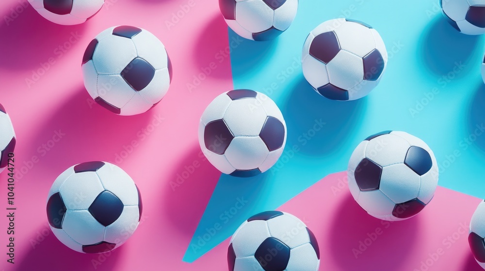 Soccer Balls on Pink Blue Surface Soccer Balls on Pink Blue Surface
