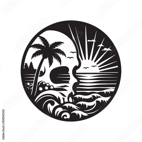 Unique Florida Beach Skull Silhouettes – Ideal for T-Shirts, Stickers, and More