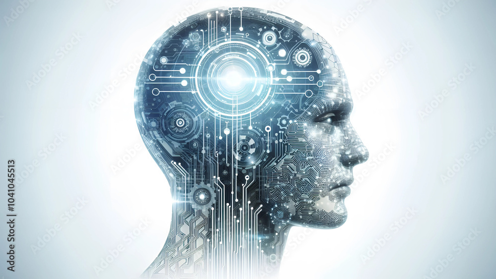 illustration of a human head with a blue ray scanning the brain highlighting gears symbolizing technology creativity and thinking illustration of a human head with a blue ray scanning the brain highlighting gears symbolizing technology creativity and thinking