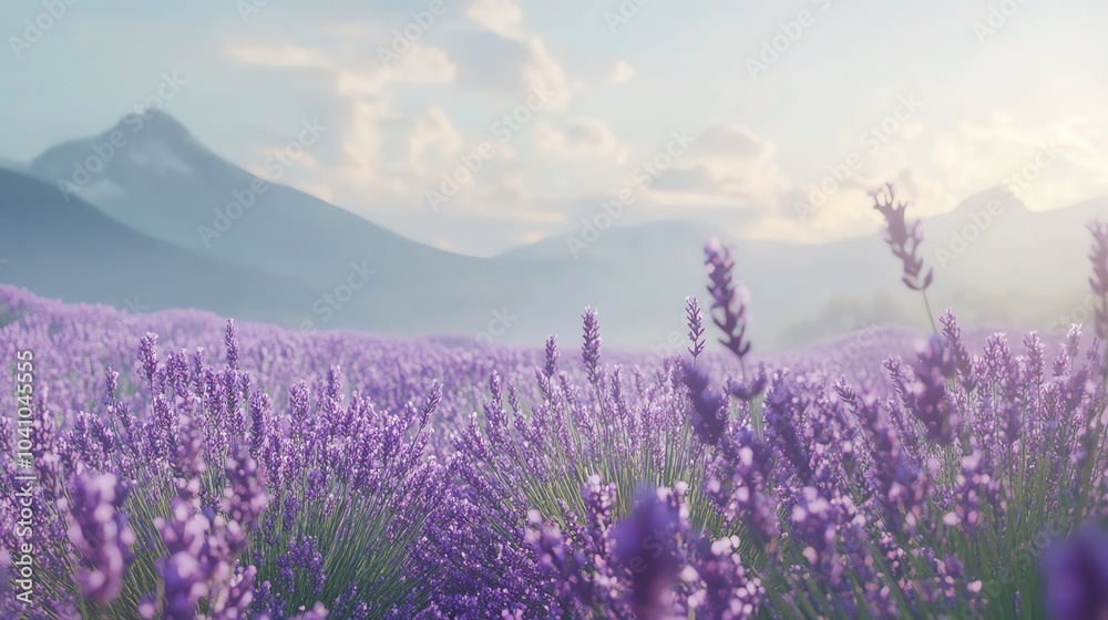 Obraz premium Lavender field under soft sunlight