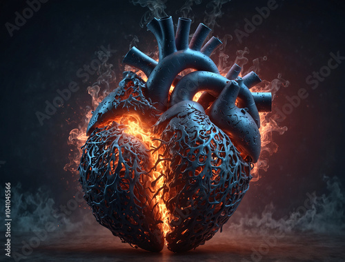 Human anatomy - human heart diagram 3d rendering abstract background. Creative illustration. Study of science, biology and medical
