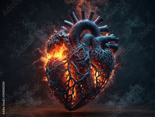 Human anatomy - human heart diagram 3d rendering abstract background. Creative illustration. Study of science, biology and medical. 
