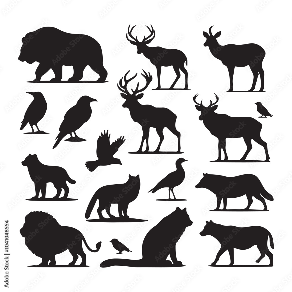 Fototapeta premium Set of Animals Vector Silhouettes of Various Animal Collection.