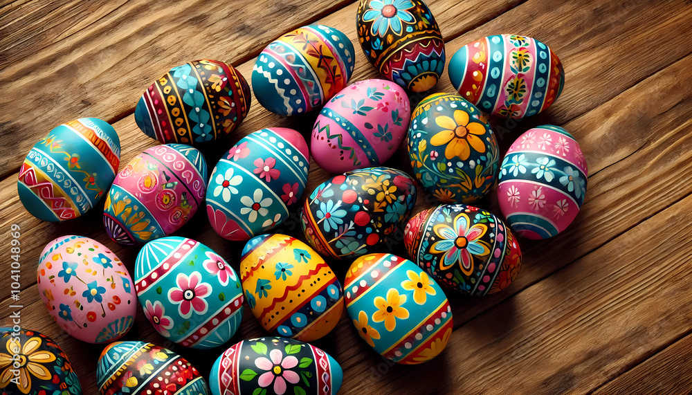 Colorful Easter Eggs on Wooden Background Colorful Easter Eggs on Wooden Background
