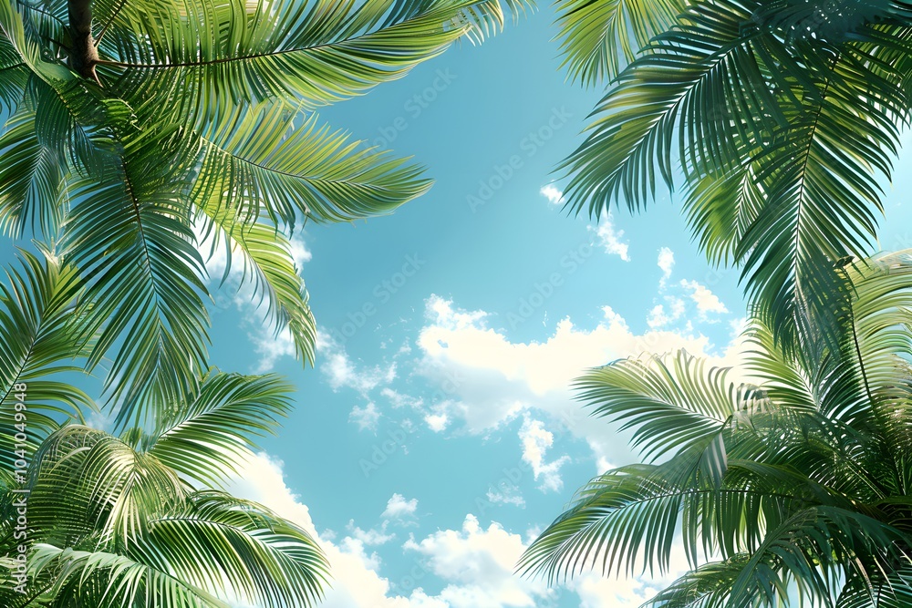Fototapeta premium A group of palm trees with a blue sky in the background