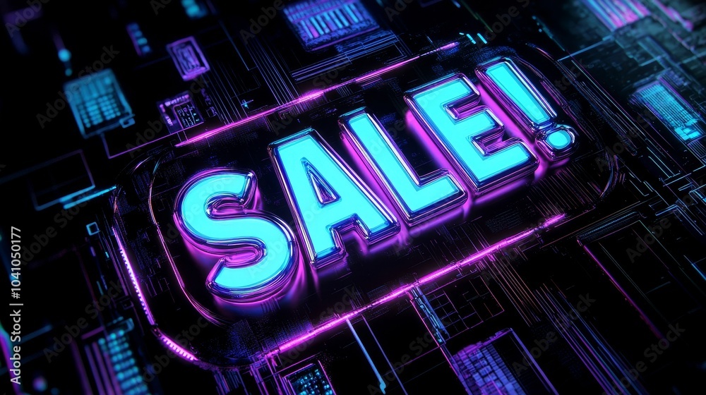 Futuristic neon sale poster design for retail promotions and digital marketing