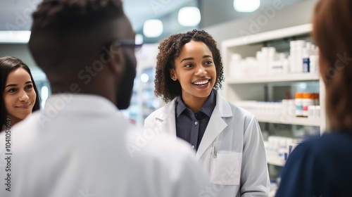 Medical team having a discussion. Doctor meeting with team. Female doctor talking with co-worker.
