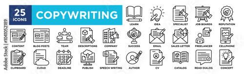 Copywriting icon collection set. Containing design writing, copywriting, online, copywriter, creative, person, professional