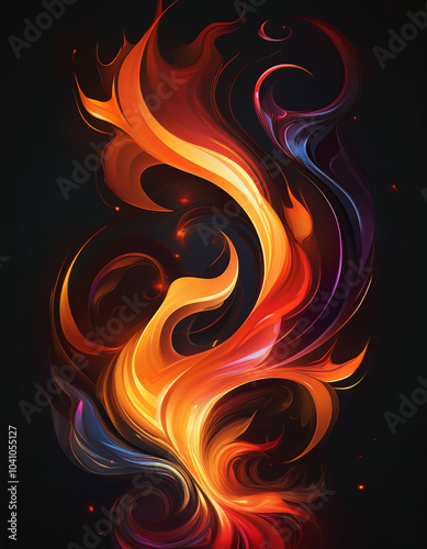 Crimson Inferno: A fiery abstract swirl dances across a dark canvas, igniting passion and intensity with its vibrant hues and dynamic energy.