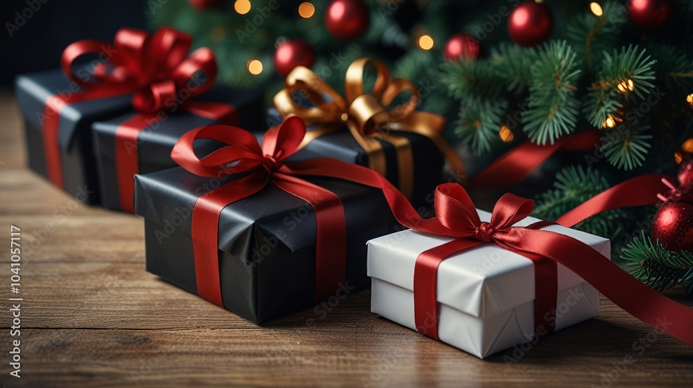Festive Gift Boxes Under Christmas Tree Decorations Festive Gift Boxes Under Christmas Tree Decorations