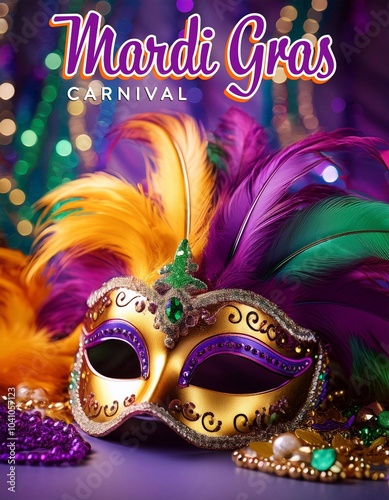 Mardi Gras Poster Design with Masquerade Mask