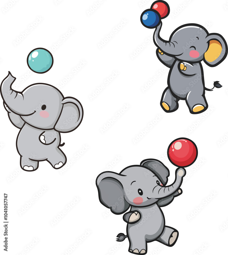 Naklejka premium Cute Elephants Playing with Balls