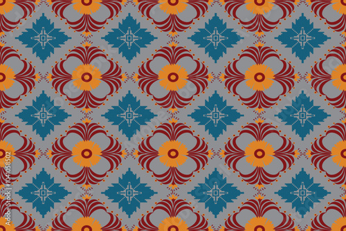 Seamless pattern with flowers, Embroidery Bohemian. Art Ornament Print. Design for Carpet, Cover, Wallpaper, Wrapping, Fabric, Clothing.