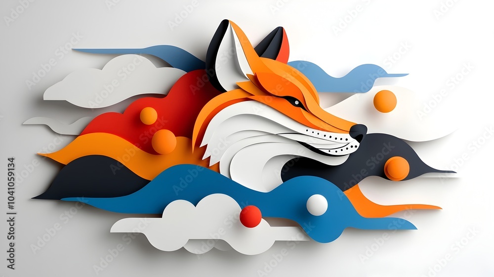 Obraz premium Elegant abstract composition featuring layered silhouette animal forms created with paper cut techniques and textured surfaces in a minimalist modern and eco friendly design style
