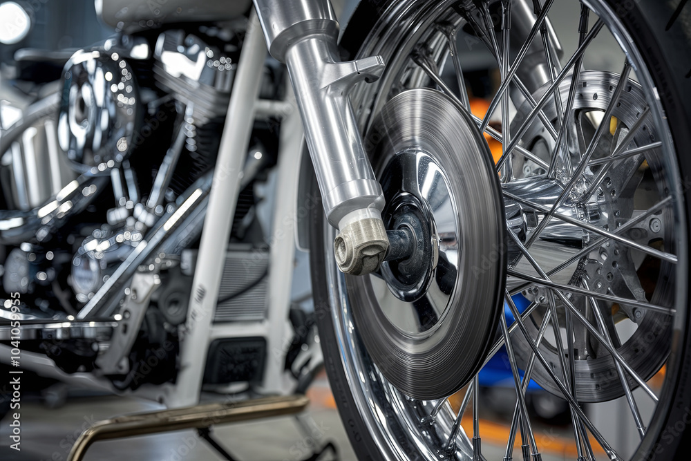 Fototapeta premium Motorcycle wheels being polished to a shiny finish