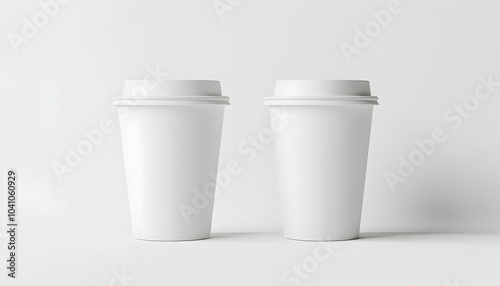 Two blank white coffee cups on a white background.