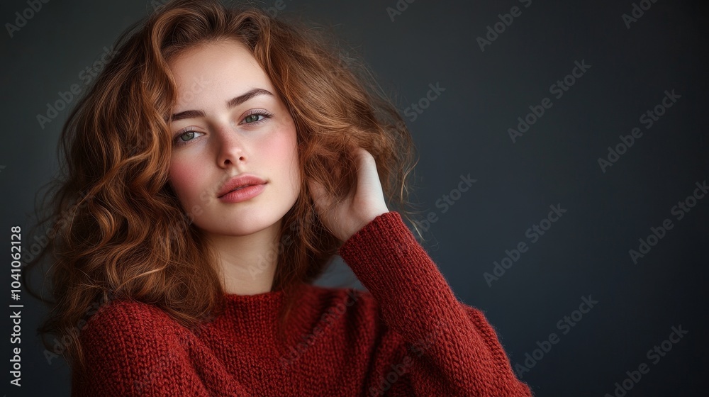 A young woman with natural curly hair is posing confidently A young woman with natural curly hair is posing confidently