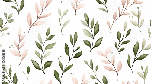 Wallpaper Mural Elegant Botanical Pattern with Soft Green and Pink Leaves for Home Decor Torontodigital.ca