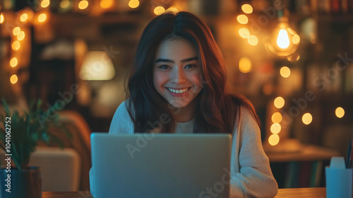 woman with laptop in cafe