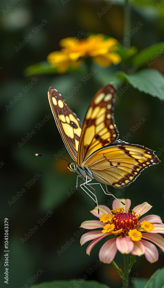 Fototapeta premium A butterfly is sitting on a yellow flower
