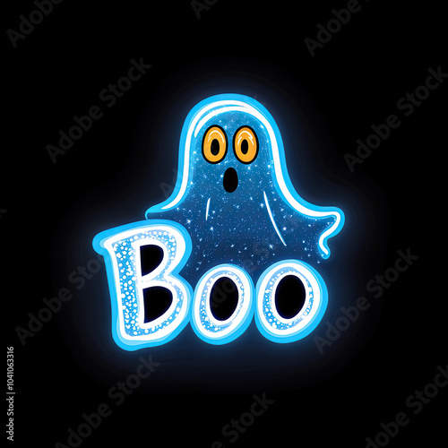 Fun neon-style illustration of a ghost shouting 