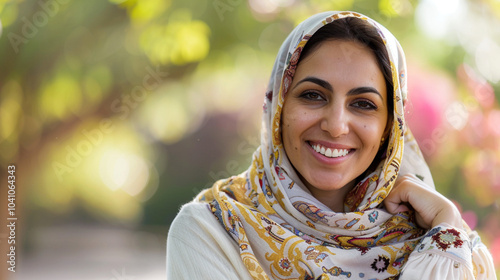 Happy muslim woman in hijab. A smiling Middle Eastern woman with arms crossed. Portrait of female looking into camera.