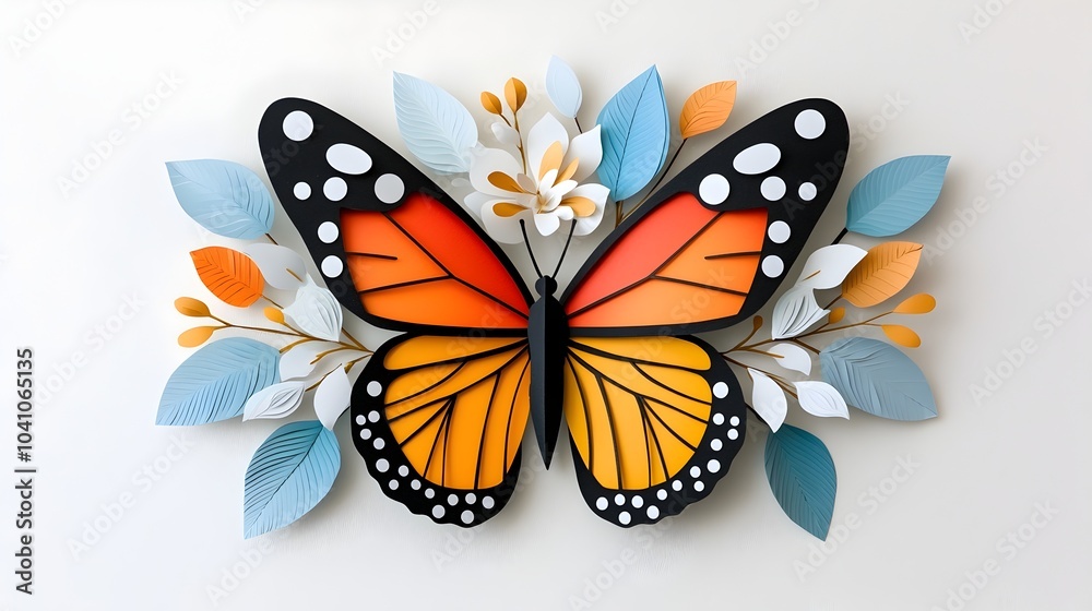 Obraz premium Vibrant Symmetrical Butterfly Silhouette with Layered Colorful Paper Cut Details Delicate and Elegant Nature Inspired Digital or Background