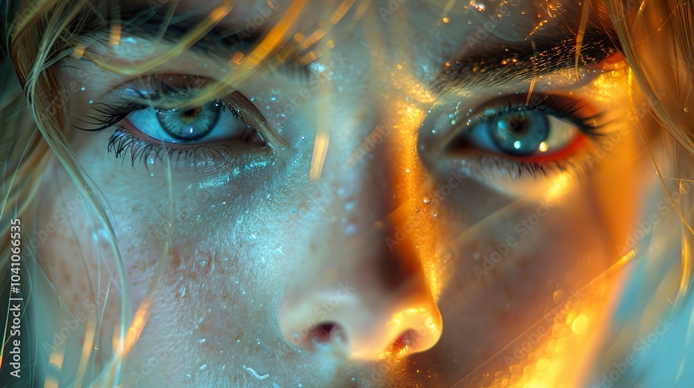 Close-up Portrait of a Woman with Glowing Eyes Close-up Portrait of a Woman with Glowing Eyes