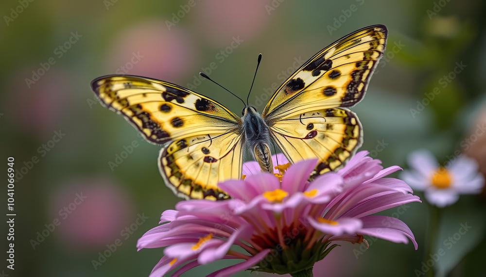 Naklejka premium A butterfly is sitting on a yellow flower
