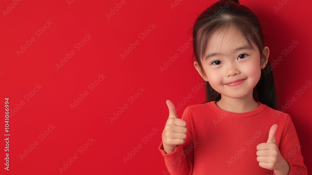 Asian kid girl thumbs up