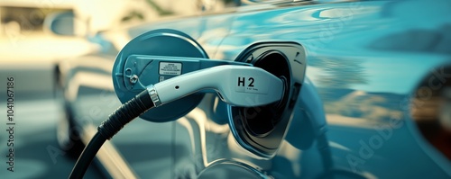 Obraz na płótnie Close-up of a hydrogen fuel nozzle connected to a car w salonie