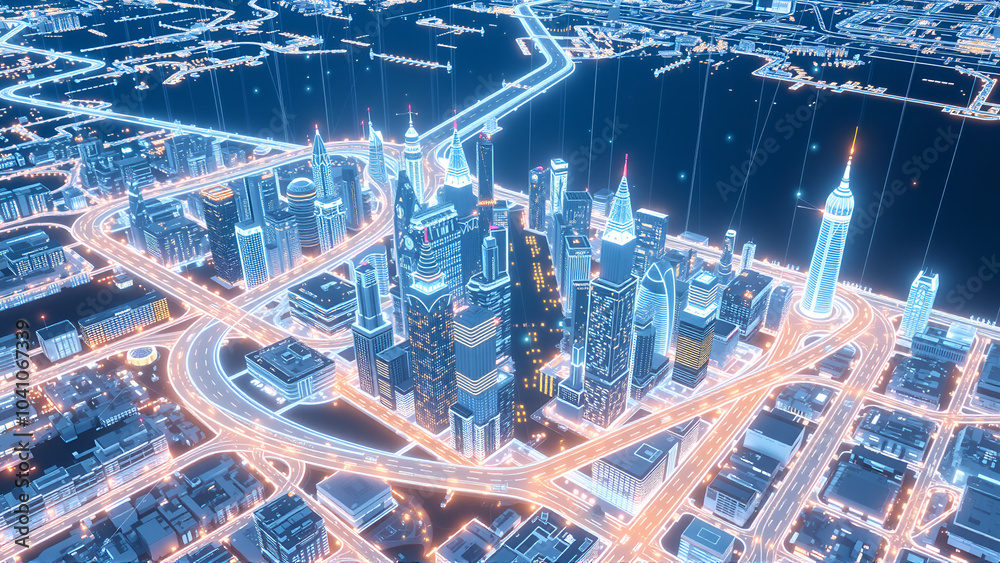 Digital twin of a city, symbolizing urban planning and management ...