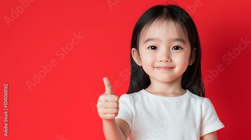 Asian kid girl thumbs up