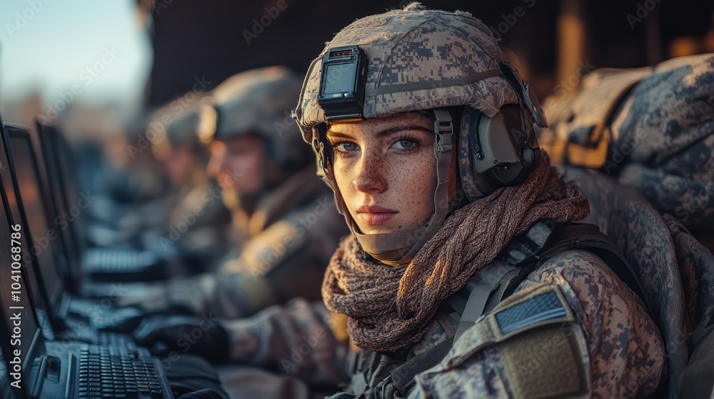 Fototapeta premium Remote learning for military personnel, combining education with the demands of service