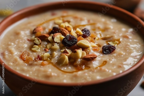 Traditional Indian sweet kheer garnished with nuts photo