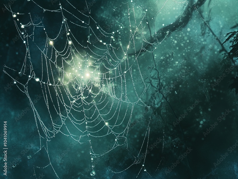 Tranquil Spider Web Art: A Serene Illuminated Design with Dewdrops Perfect for Home Decor or Sports Interior Posters Tranquil Spider Web Art: A Serene Illuminated Design with Dewdrops Perfect for Home Decor or Sports Interior Posters