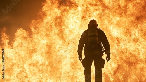 firestorm backdrop, lone firefighter silhouette, swirling flames and smoke, daring escape scene, child in arms, gritty realism, photojournalistic style